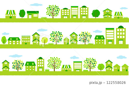 家とビルの街並み 122558026