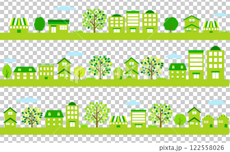 家とビルの街並み 122558026