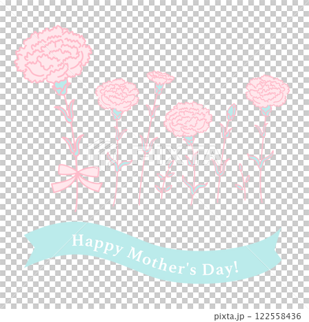 [Mother's Day] Set of carnations and happy mother's day ribbons in pastel colors 122558436