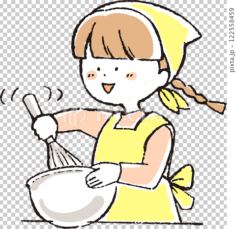 Girl stirring whipped cream Girl stirring whipped cream 122558459