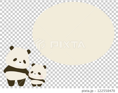 Parent and child pandas holding hands. With speech bubble 122558470