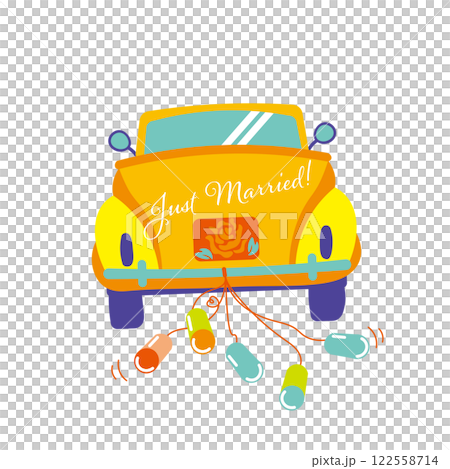 彩色婚車背面的插圖 彩色婚車背面的插圖 122558714