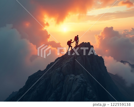 Climbers Supporting Each Other on a Mountain 122559138