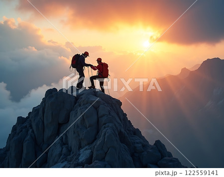 Climbers Supporting Each Other on a Mountain 122559141