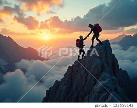 Climbers Supporting Each Other on a Mountain 122559142