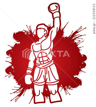 Kickboxing Muay Thai Boxing Sport Boxer Fighting Action Cartoon Graphic Vector 122559513