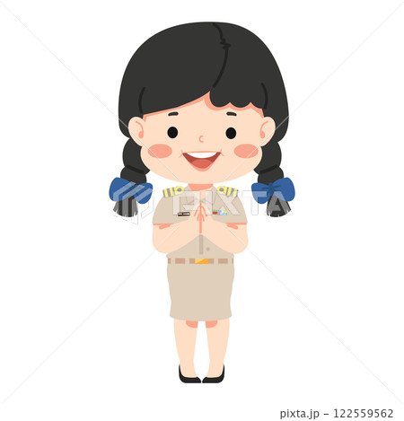 Thai woman teacher in uniform greeting 122559562