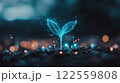 small seed is sprouting into vibrant plant, glowing with digital energy and surrounded by magical atmosphere. This image captures essence of growth and renewal 122559808