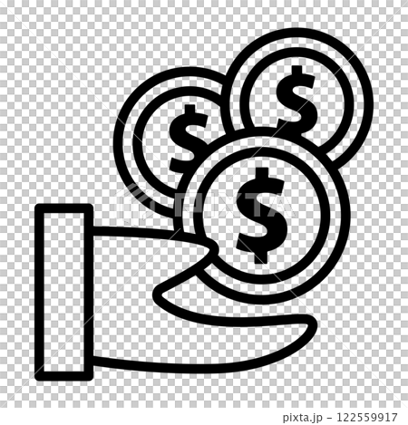 収入のイメージアイコン。たくさんのドル硬貨が手の中にあります。 収入のイメージアイコン。たくさんのドル硬貨が手の中にあります。 122559917