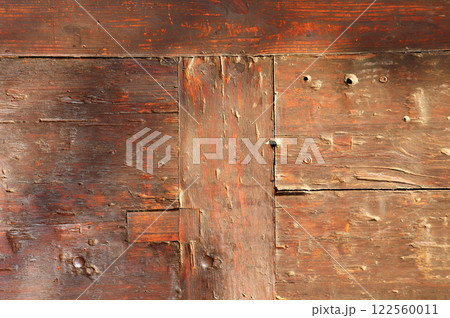 Texture of old wooden boards of brown color. Vertical or horizontal background with retro wood planks 122560011