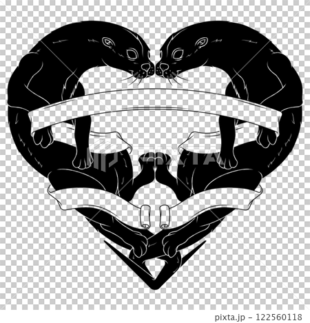 Couple of otters with ribbon forming a heart Couple of otters with ribbon forming a heart 122560118