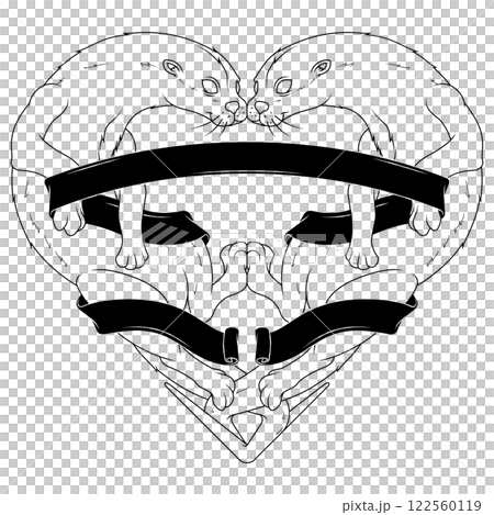 Couple of otters with ribbon forming a heart 122560119