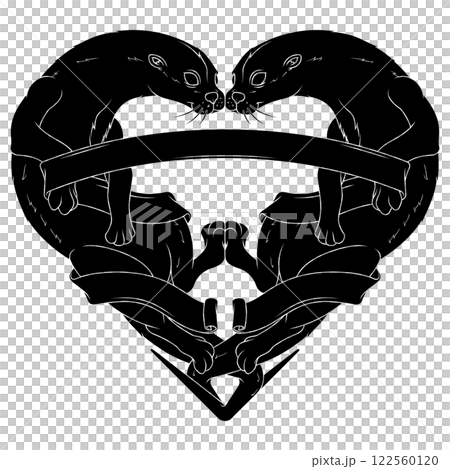 Couple of otters with ribbon forming a heart Couple of otters with ribbon forming a heart 122560120