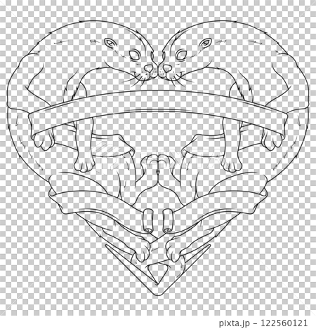 Couple of otters with ribbon forming a heart Couple of otters with ribbon forming a heart 122560121