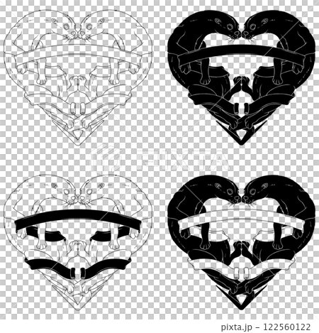 Couple of otters with ribbon forming a heart Couple of otters with ribbon forming a heart 122560122