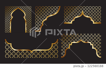 Gold arch frame festive Islamic decoration 122560188