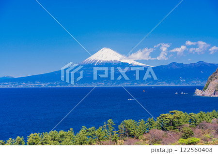 【静岡県】快晴の西伊豆井田から海越しに富士山 122560408