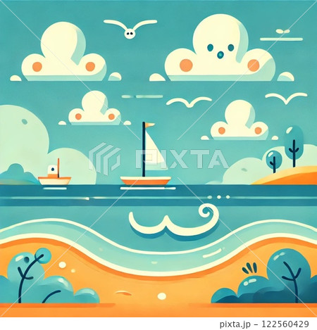 背景 海 浜辺 ヨット 背景 海 浜辺 ヨット 122560429