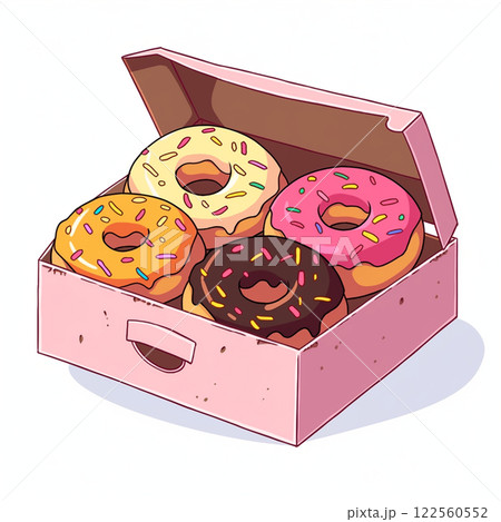 箱に入った美味しそうなドーナツのイラスト 122560552