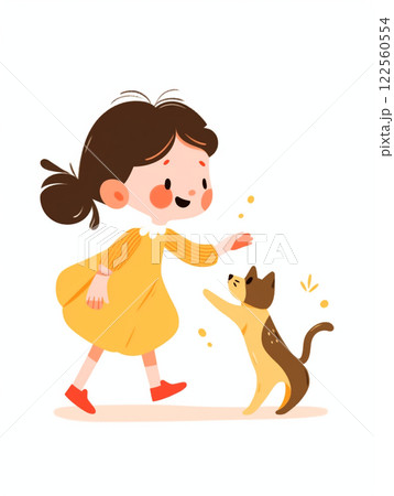 猫と戯れる少女のイラスト 122560554