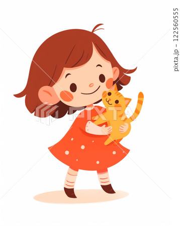 猫を抱っこしている少女 122560555