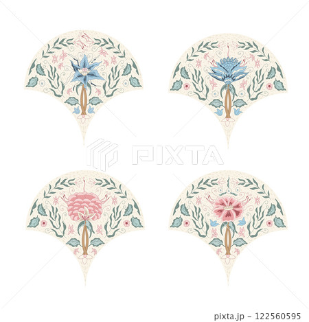 Floral scallop elements. Flowers isolated on white background. Plumeria and peony. Vector hand drawn line art illustration Floral scallop elements. Flowers isolated on white background. Plumeria and peony. Vector hand drawn line art illustration 122560595