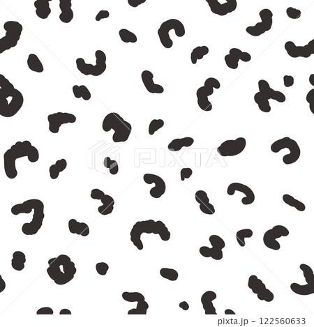 Abstract camo monochrome seamless pattern. Leopard print allover background. Wavy splash and lines continuous vector hand drawn ornament. Surface pattern design camouflage motif. 122560633