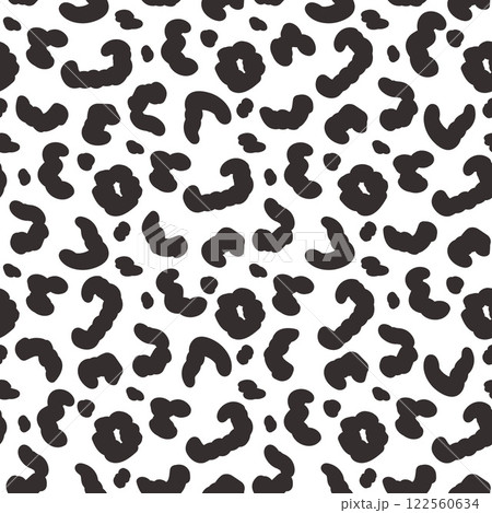 Abstract animal monochrome seamless pattern.Dalmatian, leopard or ocelot print allover background. Jaguar fur continuous vector hand drawn ornament. Surface pattern design camouflage texture motif 122560634