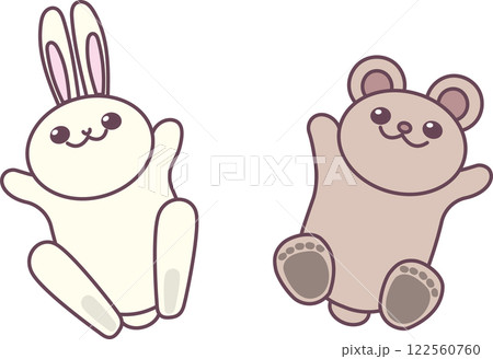 可愛いうさぎとクマがジャンプするイラスト 可愛いうさぎとクマがジャンプするイラスト 122560760