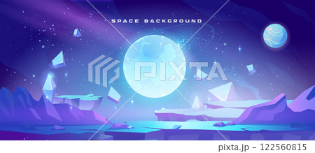 Space landscape cartoon with glow celestial bodies Space landscape cartoon with glow celestial bodies 122560815