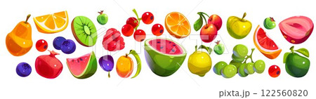 Summer fruit set isolated on white background 122560820