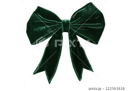 Dark green tied velvet bow for gift package decoration isolated on transparent and white background, PNG image. generative ai 122561616