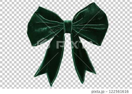 Dark green tied velvet bow for gift package decoration isolated on transparent and white background, PNG image. generative ai 122561616