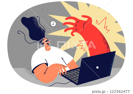 Huge hand appear from laptop 122562477