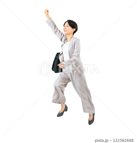 ジャンプするミドル女性ビジネスパーソン 手作業で精密に切り抜いた背景透過全身写真PNG ジャンプするミドル女性ビジネスパーソン 手作業で精密に切り抜いた背景透過全身写真PNG 122562688