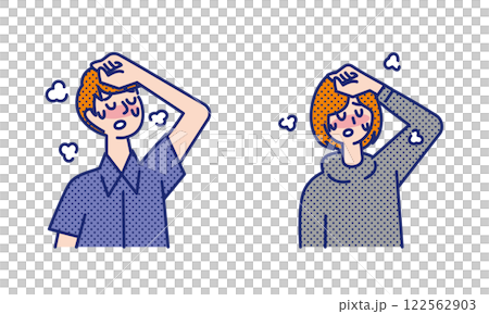 一名年輕男子和一名女子發燒並且似乎呼吸急促 一名年輕男子和一名女子發燒並且似乎呼吸急促 122562903