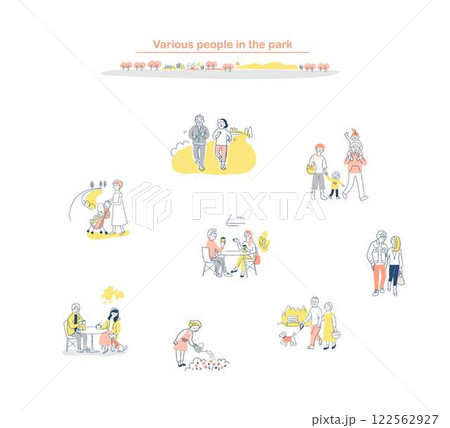 公園でくつろぐさまざまな人々 セット 公園でくつろぐさまざまな人々 セット 122562927