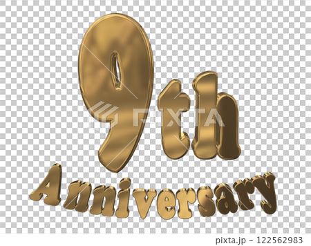 3DCG letters "9th Anniversary/9th Anniversary Mark Sparkling" Gold, Gold 3DCG letters "9th Anniversary/9th Anniversary Mark Sparkling" Gold, Gold 122562983
