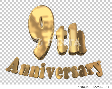 3DCG letters "9th Anniversary/9th Anniversary Mark Sparkling" Gold, Gold 3DCG letters "9th Anniversary/9th Anniversary Mark Sparkling" Gold, Gold 122562984