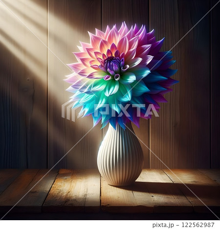 Dahlias blooming in rainbow colors. 122562987