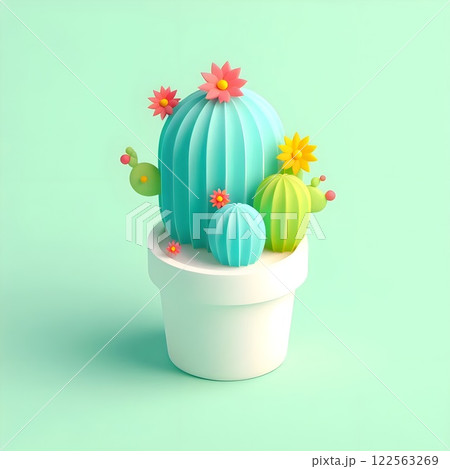 Cute smiling cactus in a white pot. 122563269