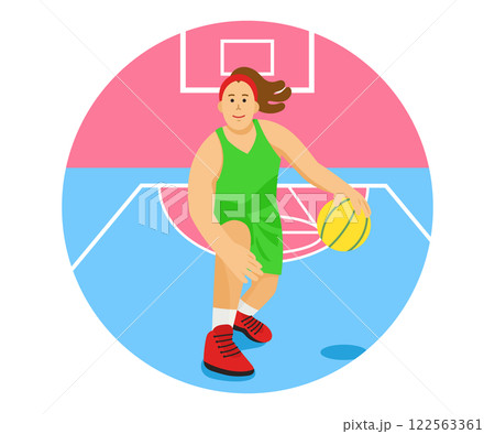 ドリブルする女子バスケットボール選手 ドリブルする女子バスケットボール選手 122563361