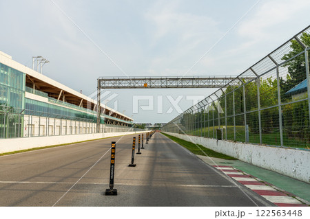 The pit lane of the Circuit Gilles Villeneuve. Notre Dame Island, Montreal, Quebec, Canada. 122563448
