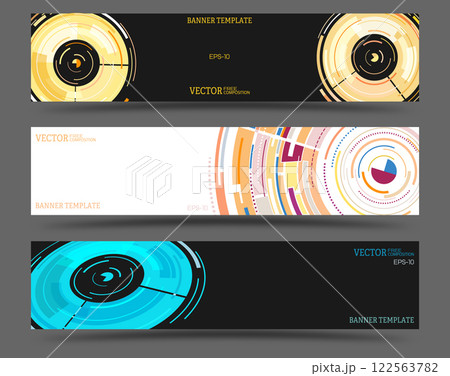 A set of colored banners with geometric elements. Creative template for posters, web design 122563782