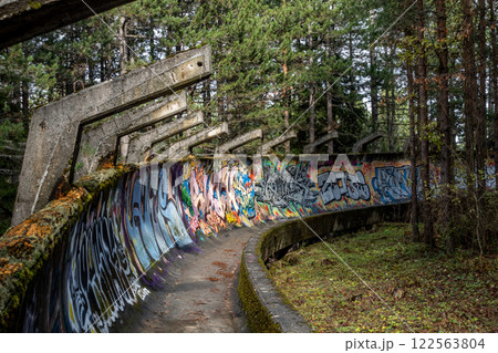 Abandoned bobsleigh structure. Sarajevo Winter Olympic Games. Bosnia. Yugoslavia Abandoned bobsleigh structure. Sarajevo Winter Olympic Games. Bosnia. Yugoslavia 122563804