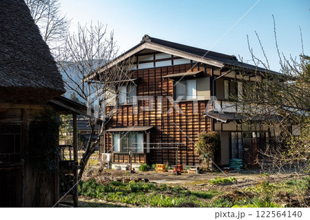 Shirakawa traditional wooden house in the golden hour. Japan 122564140