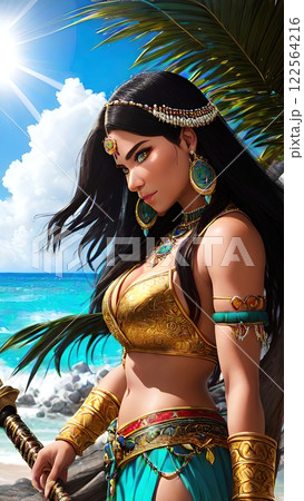 The image portrays a young Berber woman, likely from Morocco or a neighboring region, standing on a bright sun The image portrays a young Berber woman, likely from Morocco or a neighboring region, standing on a bright sun 122564216