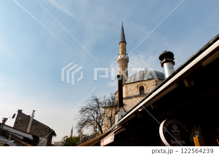 Winter take of mosque with cold sky in Bascarsija. Sarajevo. Bosnia. 122564239