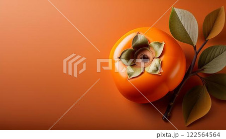 優しいオレンジに浮かぶ柿 優しいオレンジに浮かぶ柿 122564564