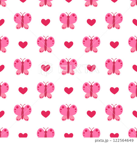 Seamless Pattern. Pink Butterfly with abstract ornament design wings and hearts. Vector illustration. Seamless Pattern. Pink Butterfly with abstract ornament design wings and hearts. Vector illustration. 122564649